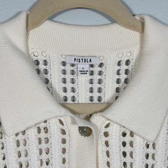 Pistola Lola Open-Knit Button-Front Crochet Cardigan Sweater Ecru Cream L - Picture 4 of 9